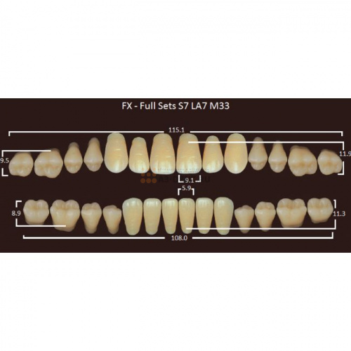 FX зубы акриловые двухслойные, полный гарнитур (28 шт.) на планке, A3.5, S7/LA7/M33