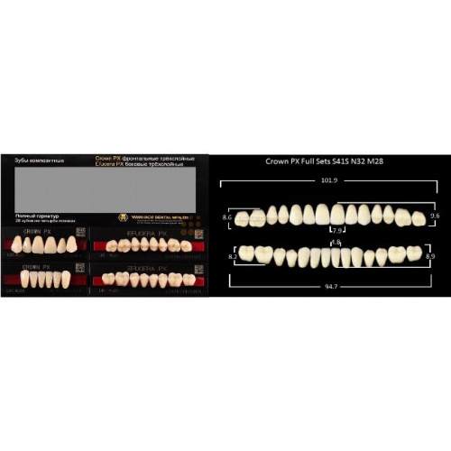 Зубы PX CROWN / EFUCERA, цвет C4, фасон S41S/N32/28, полный гарнитур, 28шт.